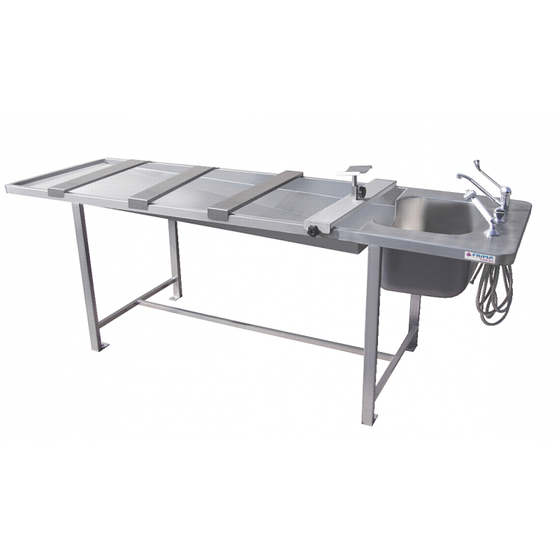 autopsy table with tray and permanent wash
